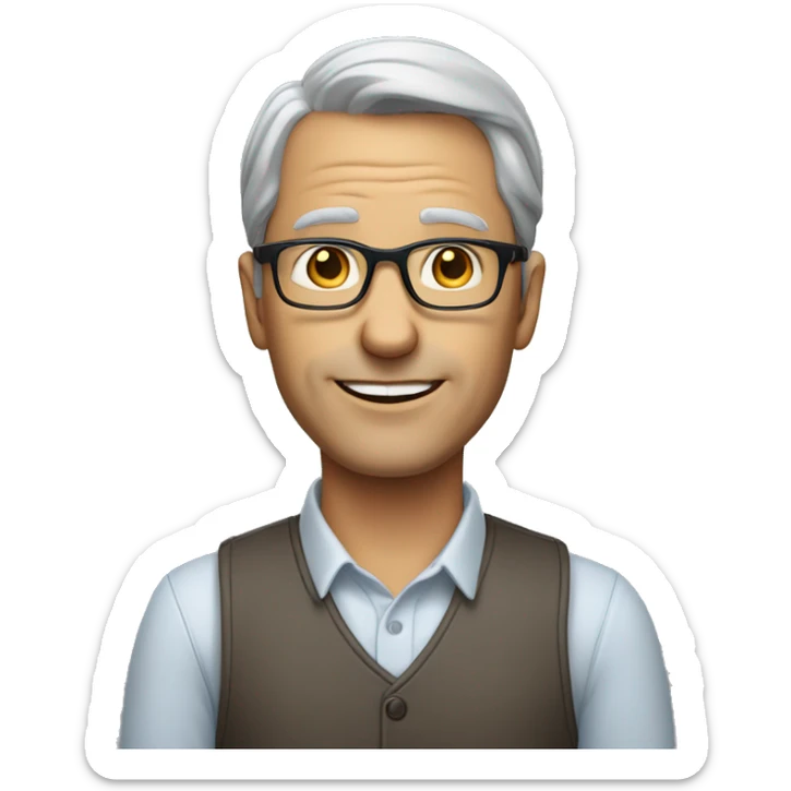 55 year old white male with glasses dressed in business casual clothing sticker