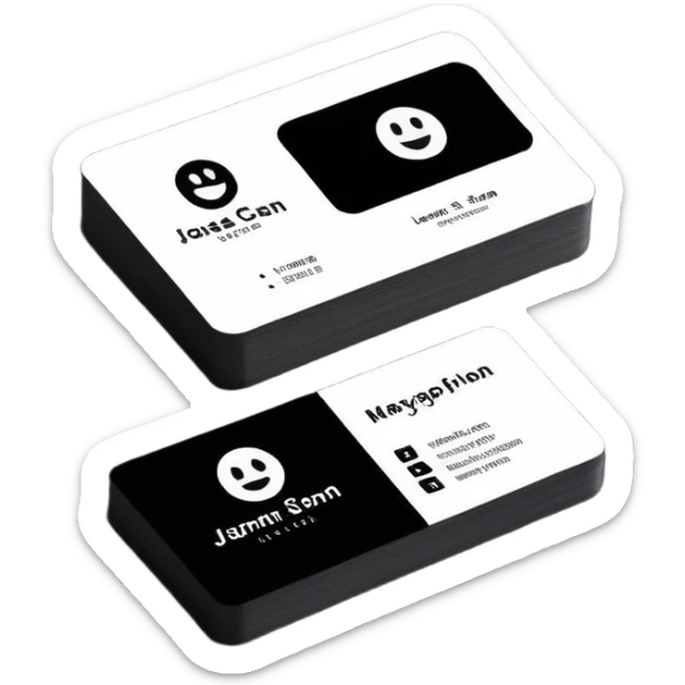 a business card with minimalist design, black and white color scheme, sleek and professional sticker