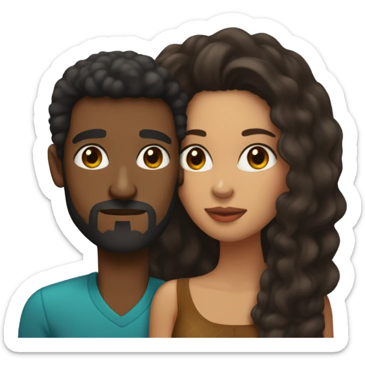 BLACK Man with dark hair WITH beard kissing HISPANIC woman with long brown hair sticker