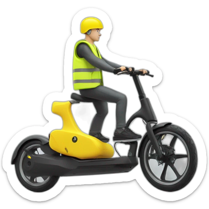 xiaomi trottinette electrique bald man with yellow safety vest sticker