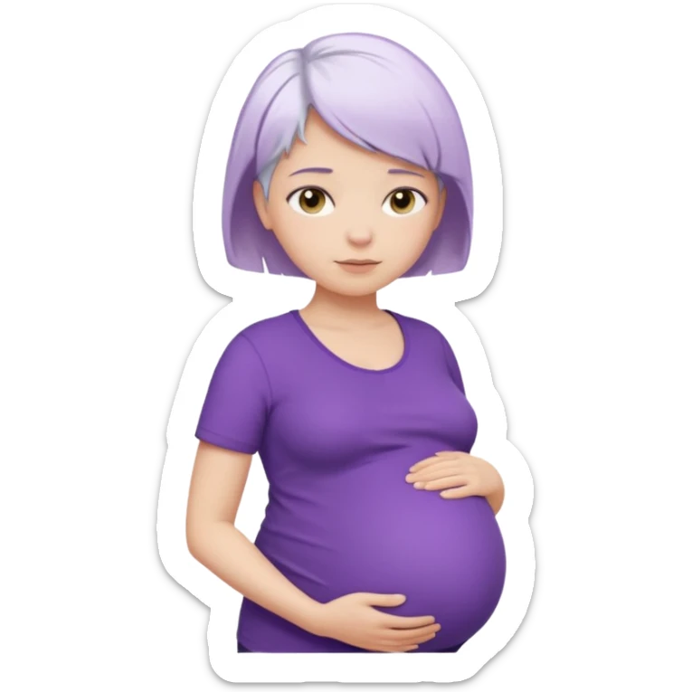 pregnant women with purple shirt, short white hair, head, neck and upper abdomen sticker