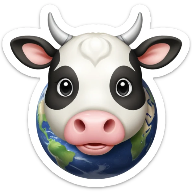 A playful cow-Saturn hybrid with the cow's head on top of the ringed planet, udders visible underneath, and legs sticking out from the sides sticker