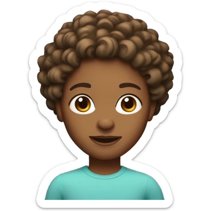 A Memoji-style avatar of a person with medium brown skin tone, curly short black sticker
