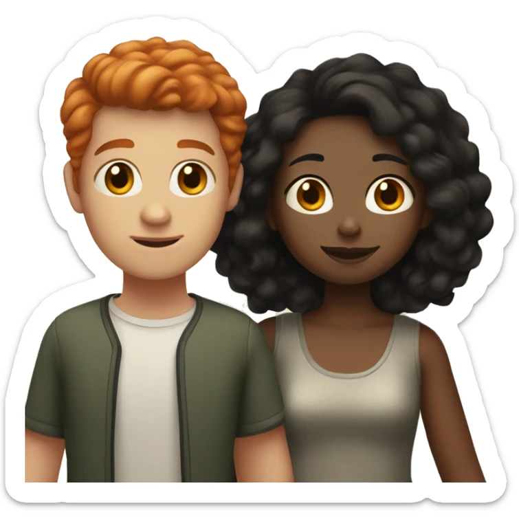 a couple, the boy who is red-haired and white-skinned, and the girl with short black hair and dark skin sticker
