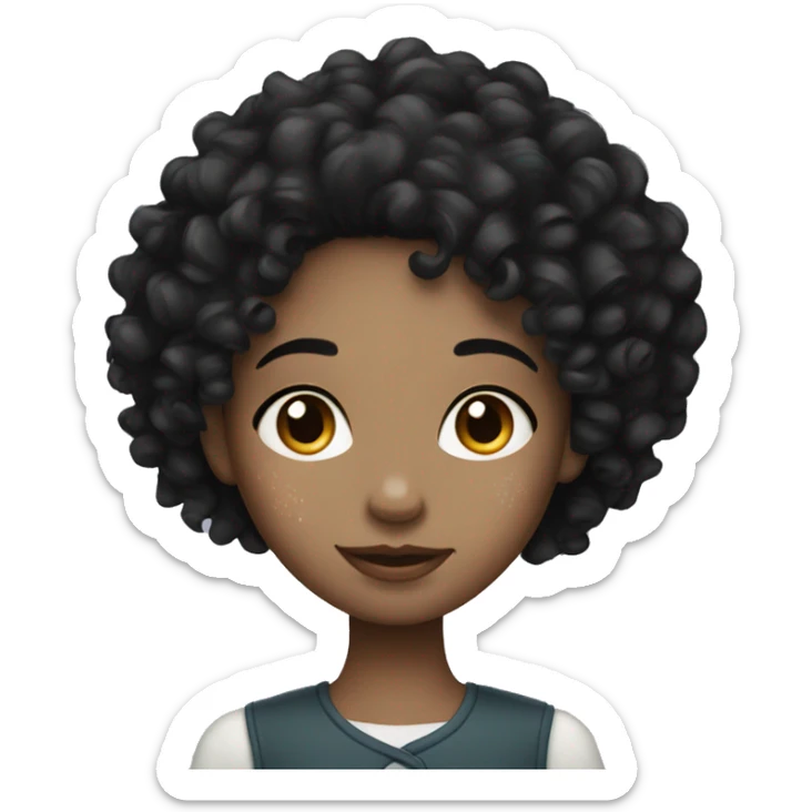  curly black hair girl with pale skin and freckles  sticker