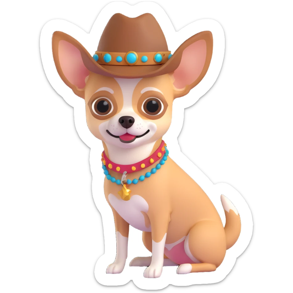 femme cowboy avec son chihuahua, chihuahua avec collier sticker