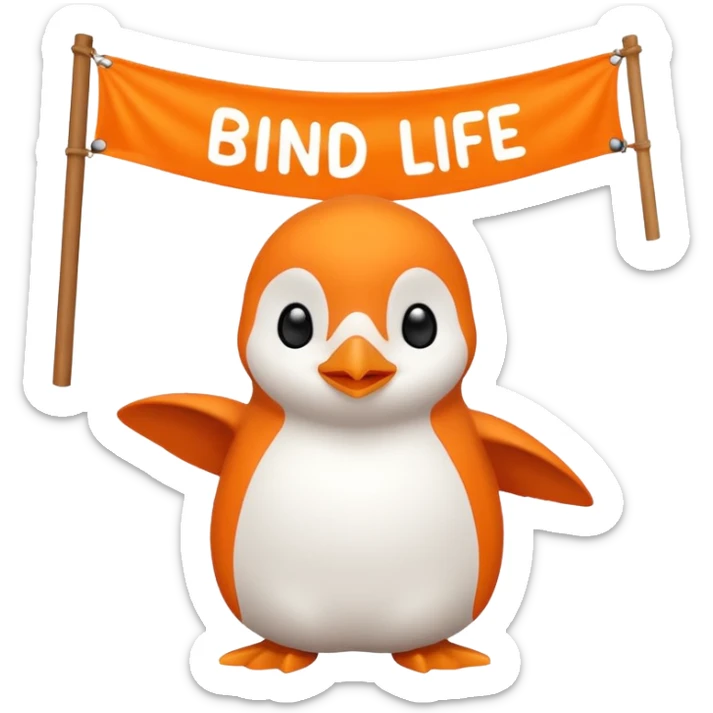 Colorful banner that says 'Bind is Life!!!', in bright orange, and on top of the banner a winking little white happy penguin. Make sure that the banner says exactly the text above sticker