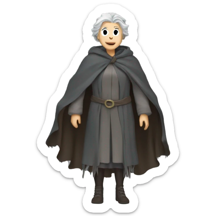 hotflash the wonder crone with gray hair, fringed cloak and sturdy shoes sticker