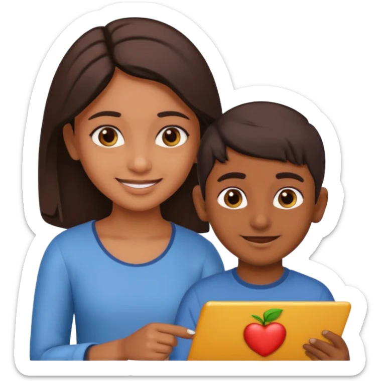 Make an emoji of an indian girl who is teaching an indian boy how to make emojis sticker