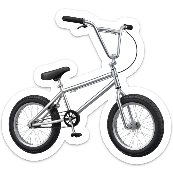 Classic BMX trick bike with detailed features, metallic frame, knobby tires, high handlebars, standard BMX proportions sticker