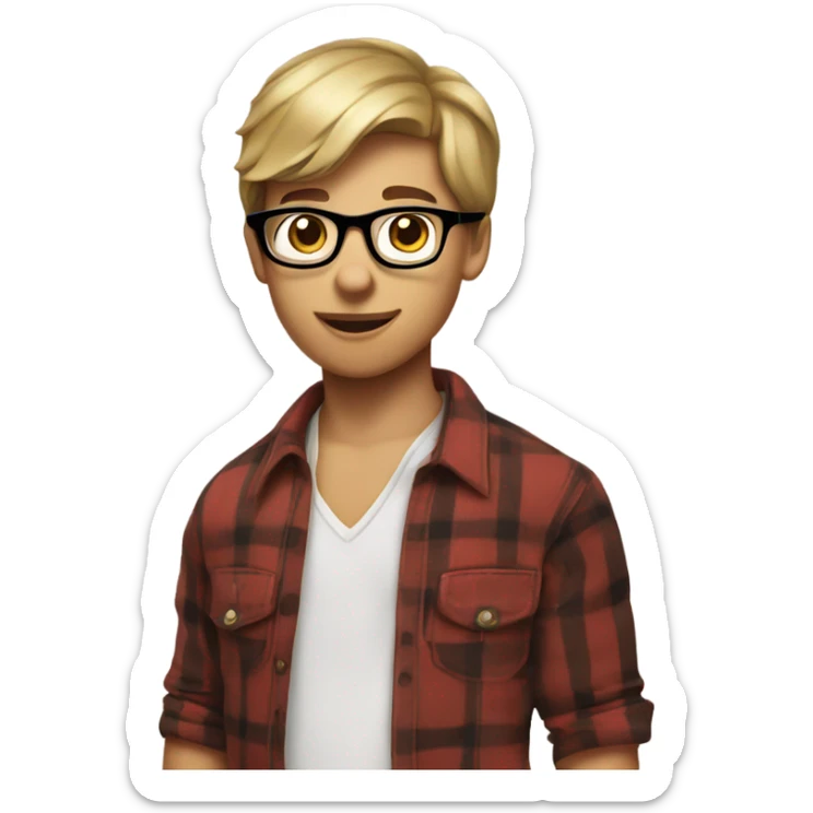 boy in plaid shirt with glasses riding a horse shirtless sticker