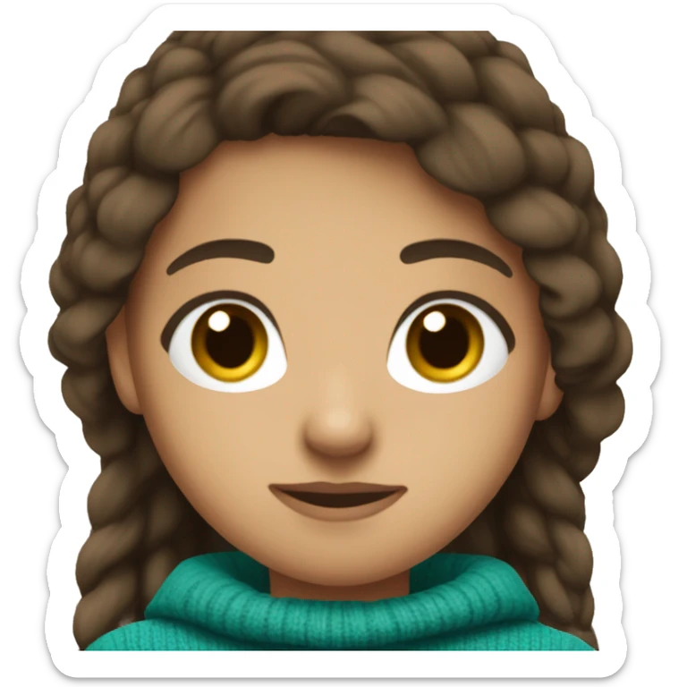 teenage girl, hispanic, long brown hair, brown eyes, teal sweater, winter sweater sticker