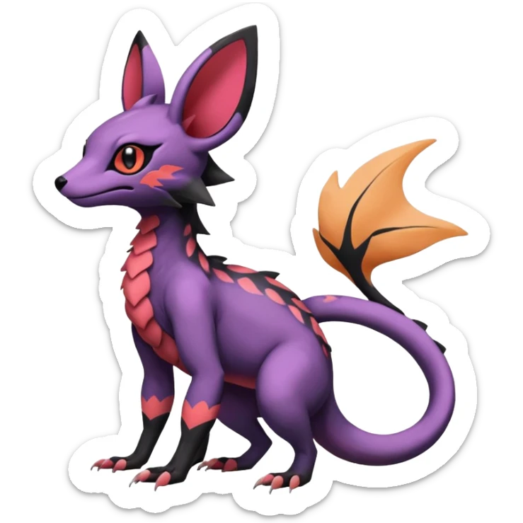Rare epic aesthetic colorful Salandit-Noibat-Eevee-Genet-species-Fakemon-hybrid-creature, with markings, full body sticker