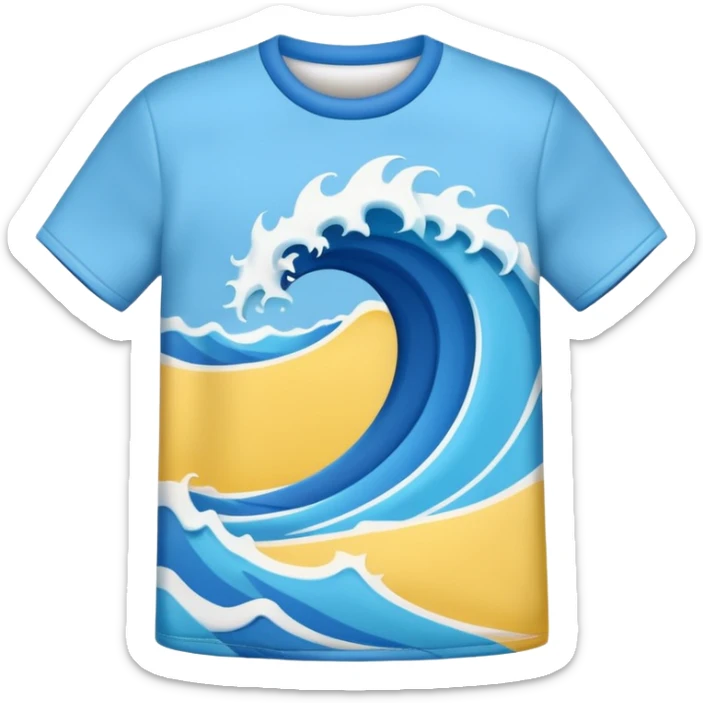 3D emoji-style icon of a t-shirt with a surf wave, soft and smooth texture, realistic lighting and shadows.
 sticker