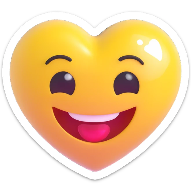 smiling face with a heart popping out, heart made of glass, 3D emoji style sticker