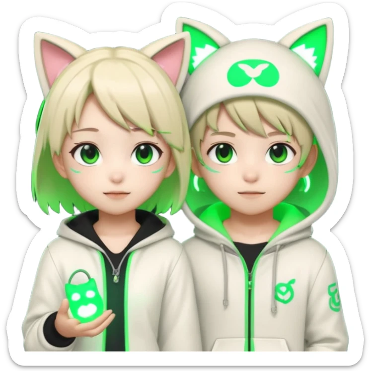 Anime human girl and boy Neko 3d in the game form is of course good green neon lights sign banny sticker