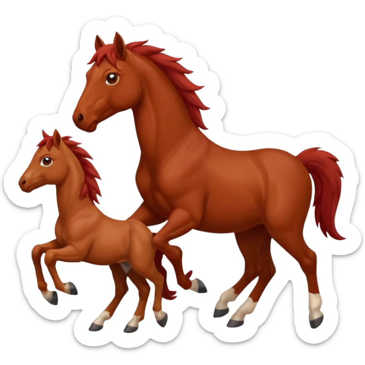 red horse and two baby horsees agressive running money sticker