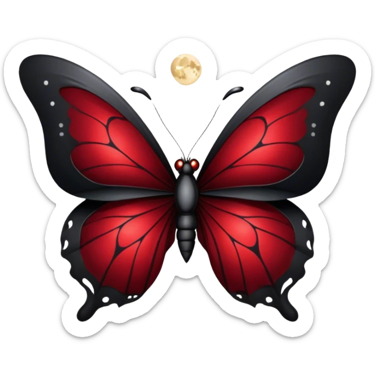 Gothic-style butterfly with dark red silk wings, and a black black moon in the background sticker