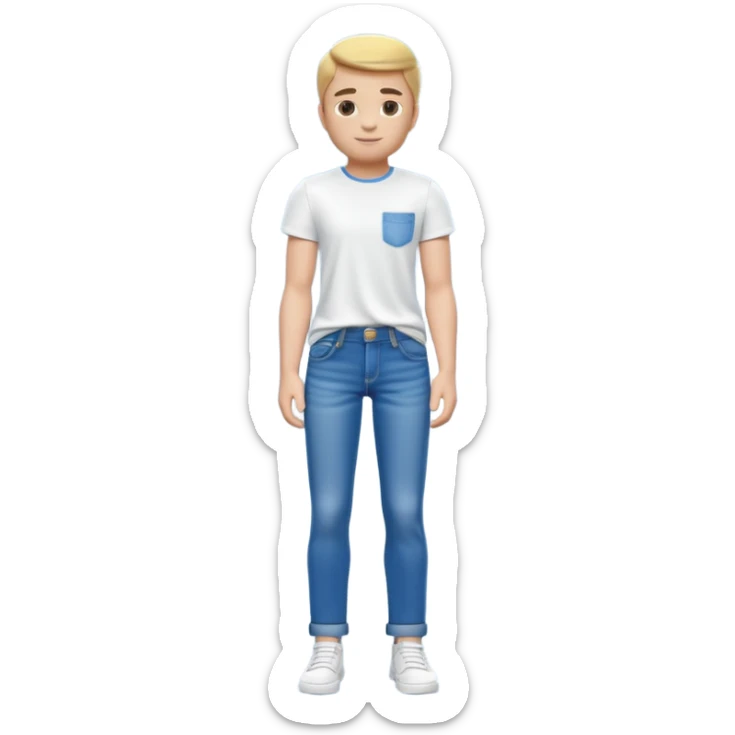 A 3D cartoon casual T-shirt and jeans outfit arranged on flat surface, bright lighting, Memoji-style realism. sticker