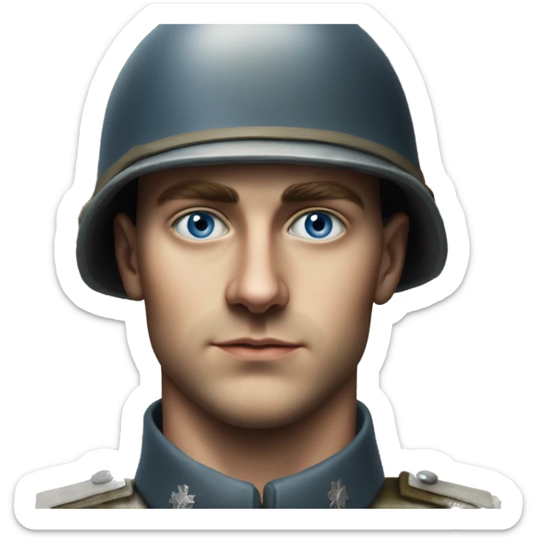 blue eyed  guy 28 years old german soldier in helmet 1940 photorealistic serious sticker