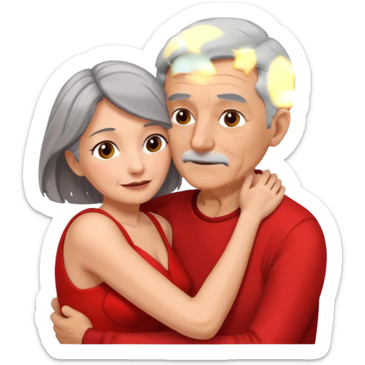 I want an old man with grey hairs and a woman in her 40s in a passionate embrace sticker