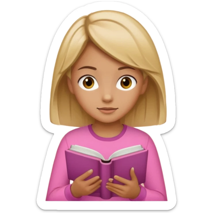 Pink clothes girl with Brown Blonde hair reading a book sticker