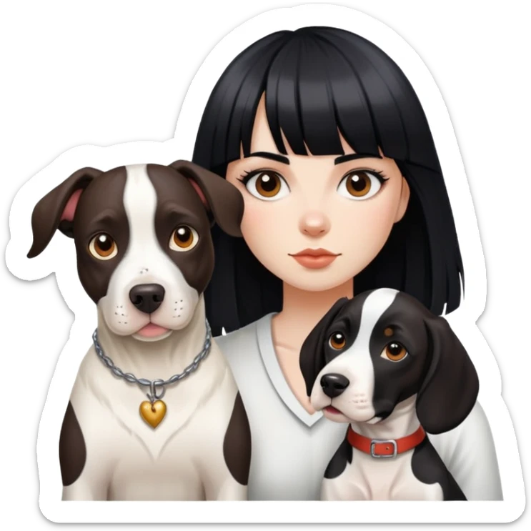 girl with long black  straight bangs hair with tattoo and a Springer dog  and  bull terrier sticker
