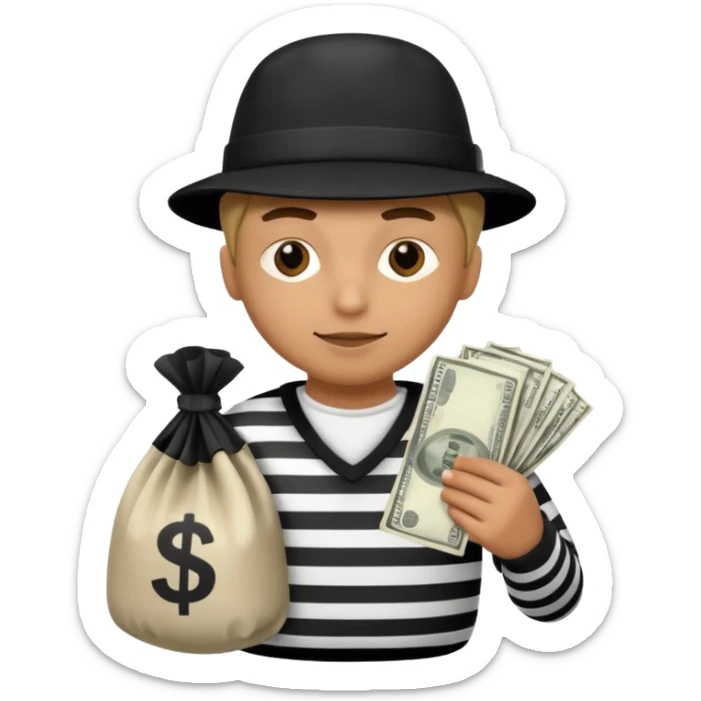 A emoji of a person wearing a robber outfit and a Money Bag sticker