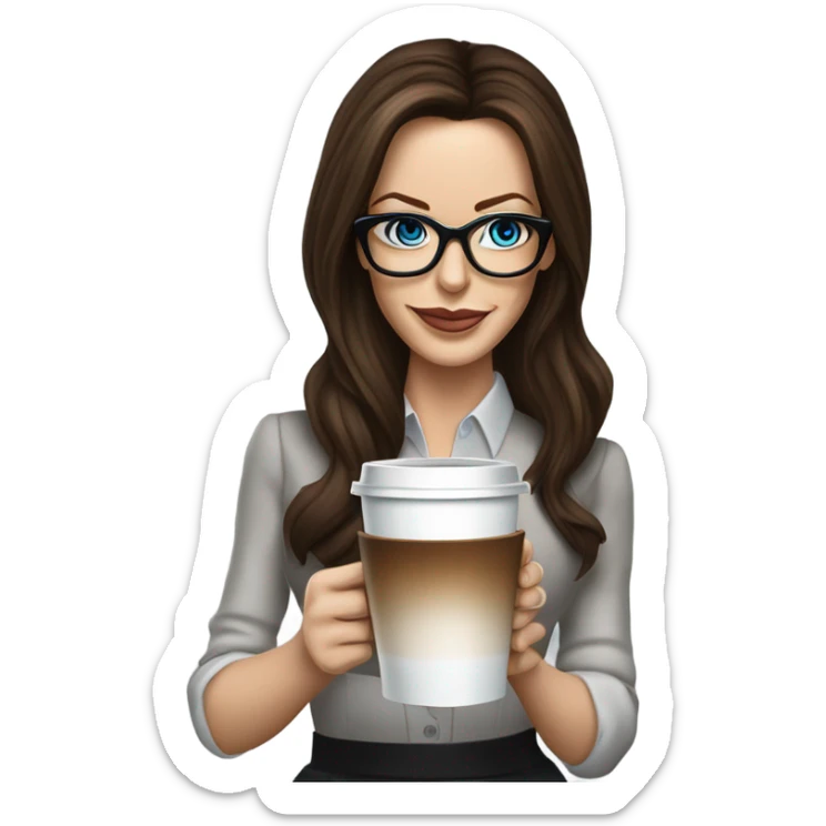 Hyper Realistic Kate Beckinsale blue eyes wearing glasses in a business dress drinking coffee happy  sticker
