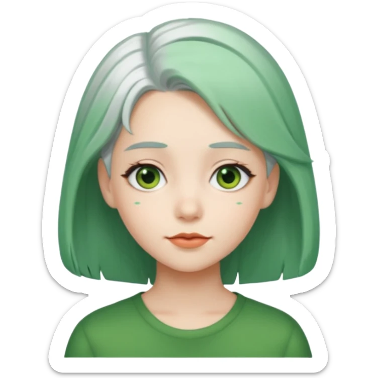 girl with white hair and green hair clip sticker