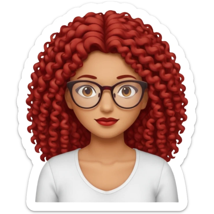rizada peli roja tono fuerte , trigueña , con lentes y top blanco pelo largo  sticker