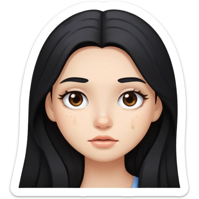 girl with long black hair, soft makeup, and a pimple on her face sticker