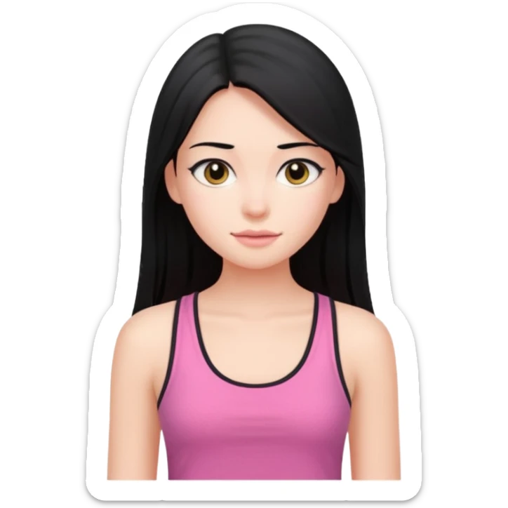 a pretty bratz fair girl with long straight black color hair and pink tank top on sticker