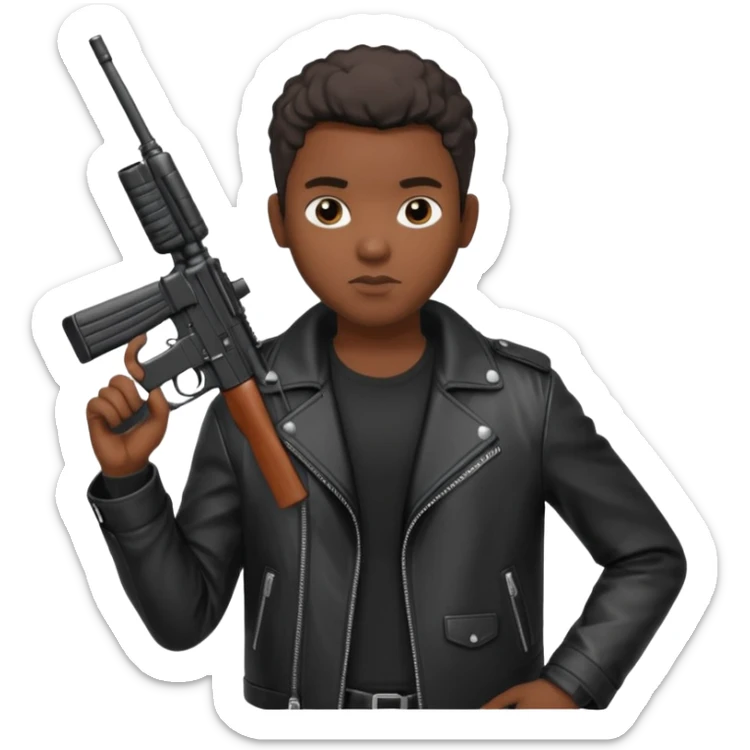 Fais moi un jeune afro américain qui ressemble a un gangster qui tient une AR15 sticker