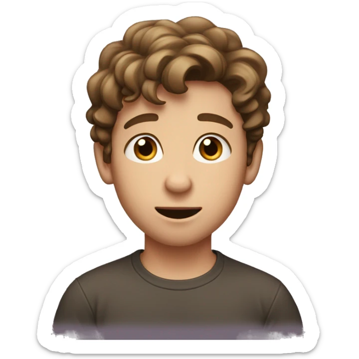 a boy with pronounced skin and short, wavy, brown hair with eyes like money and his hands on his ears, showing surprise sticker