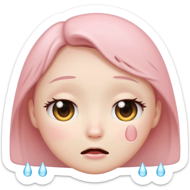 kawaii emoji with small eyes, tears briefly falling and then returning to the eyes sticker