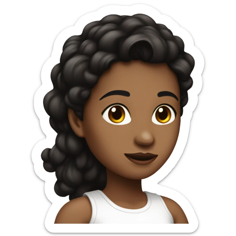 rear side of a brown women, with black hair, a white crop top, wavy long hair  sticker