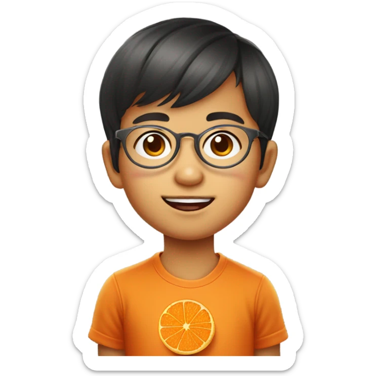 portrait of a cute Filipino boy with mandarin oranges for chinese new year plus round metal frame specs sticker