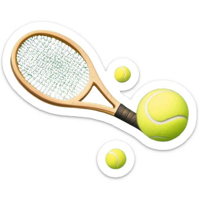 A detailed tennis racket resting on lush green grass beside a bright yellow tennis ball. The scene captures the essence of classic lawn tennis, with a crisp and clean background emphasizing the elegance and tradition of the sport sticker