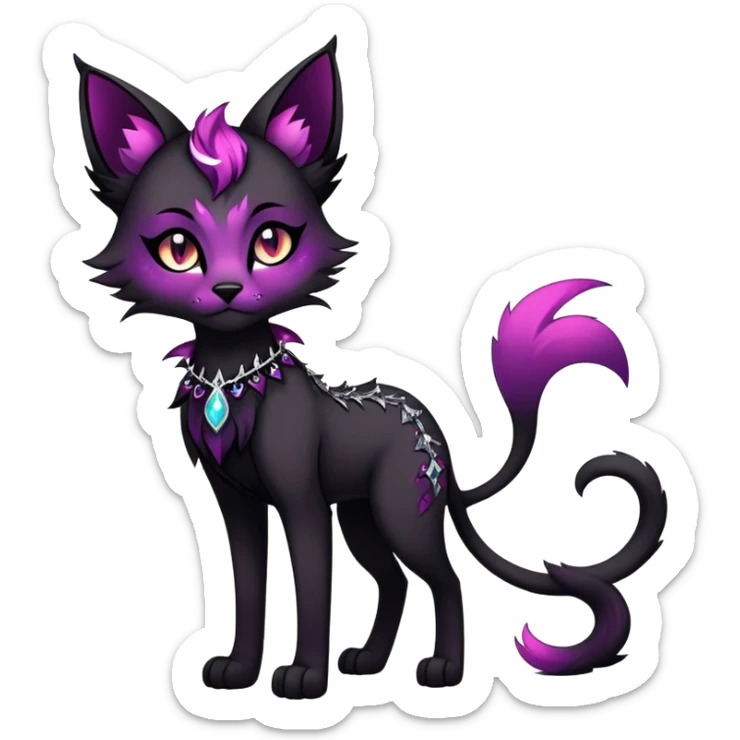 Vibrant dark edgy gothic Falvie-Fionbri-creature-sparkle-feline-fursona, full body sticker