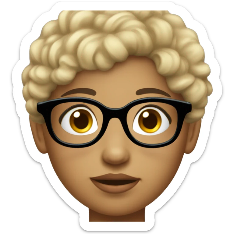 A young girl wearing blue shirt,curly black short hair,wearing black rimmed glasses sticker