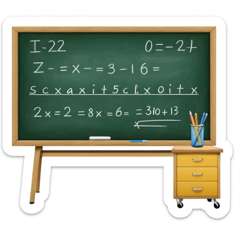 Generate 6 unique emoji-style icons showing classroom chalkboards with equations, drawings, chalk writing, and school teaching scenes. sticker