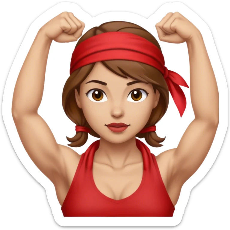 Light skin and brown hair with red bandana Rosie the Riveter shows biceps sticker