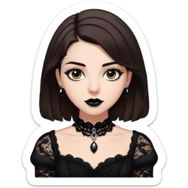 Adelaide Victoria Kane with brown hair in black goth dress sticker