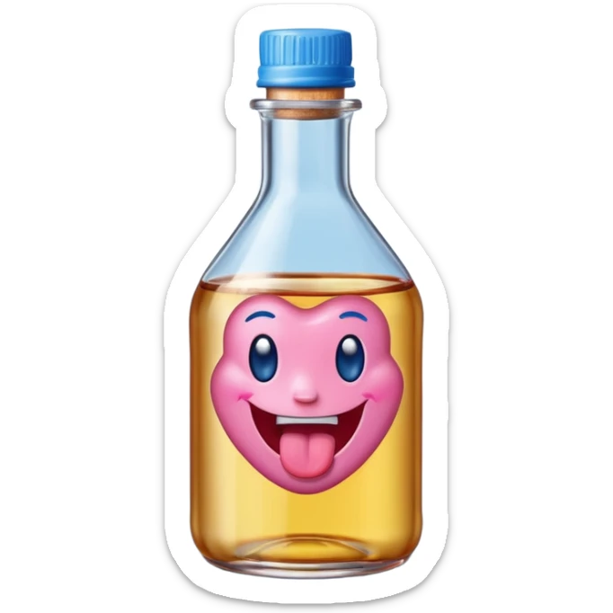 Smiling bottle of oil pink with silly face tongue out blue top sticker