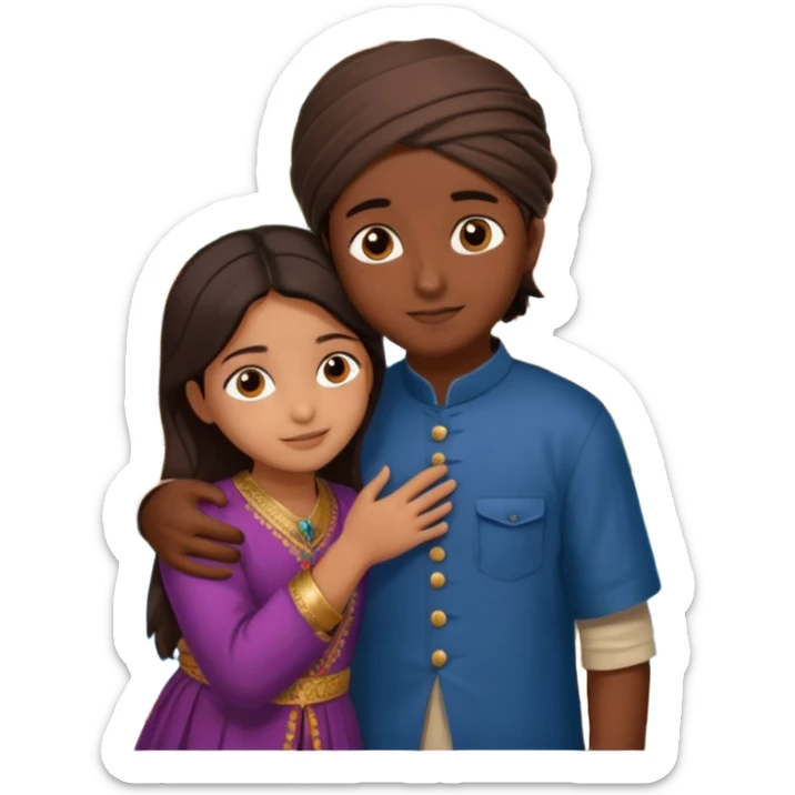 An Afghan girl and Indian boy who are in long distance relationship hug each other from distance.  Afghan girl from on Afghanistan map and boy on India map, they hug each other from this distance. sticker