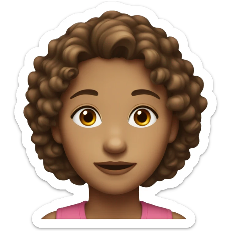 a girl with brown and slightly curly hair, fair skin, brown eyes, a neat nose and full lips. sticker