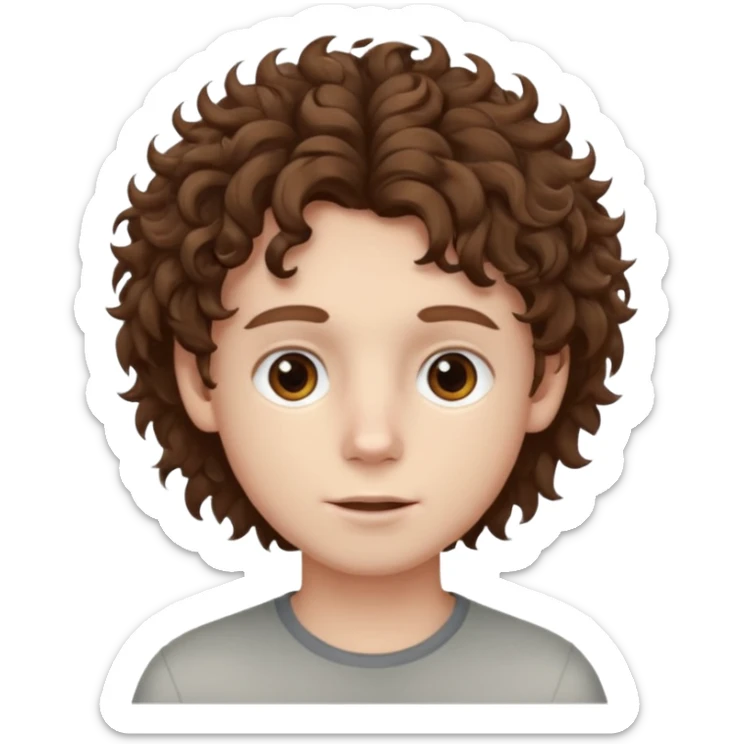 boy,  brown hair, curly hair, brown eyes, pale skin, , hair sticker