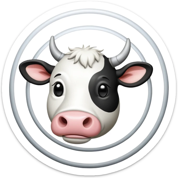 Cartoon cow face on one side of planet Saturn, with the planetary rings around the middle and tiny cow legs sticking out from the bottom sticker