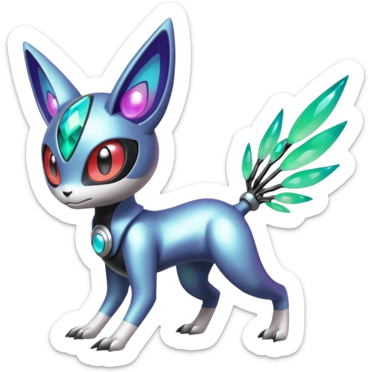 Shiny Colorful Futuristic Cyber-Vernid-Trico-Meloetta-Latias-Koraidon-Peppercat-Protogen-Pokémon-Digimon-Fakémon-fusion-hybrid-creature sticker